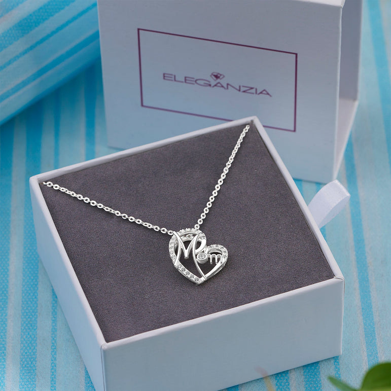 CZ Motherly Love Necklace I Love You Mom Heart Necklace Pendant Necklace