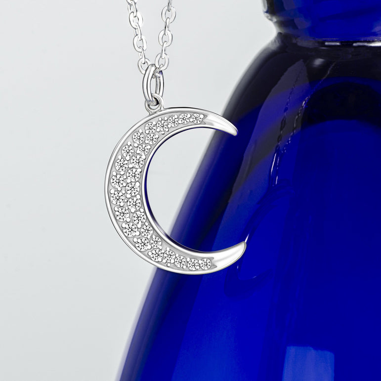 Silver Crescent Moon Necklace Pendant Necklace Pendant + Chain