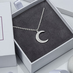 Silver Crescent Moon Necklace Pendant Necklace Pendant + Chain