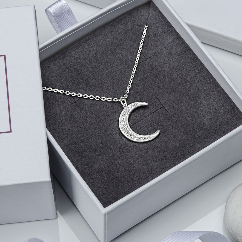 Silver Crescent Moon Necklace Pendant Necklace Pendant + Chain