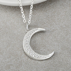Silver Crescent Moon Necklace Pendant Necklace Pendant + Chain
