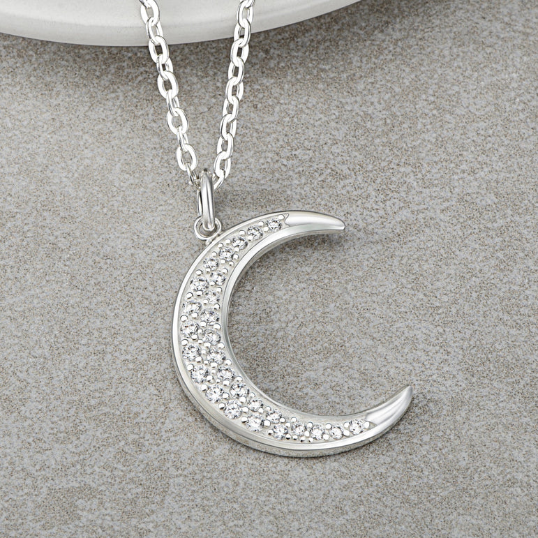 Silver Crescent Moon Necklace Pendant Necklace Pendant + Chain