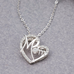CZ Motherly Love Necklace I Love You Mom Heart Necklace Pendant Necklace