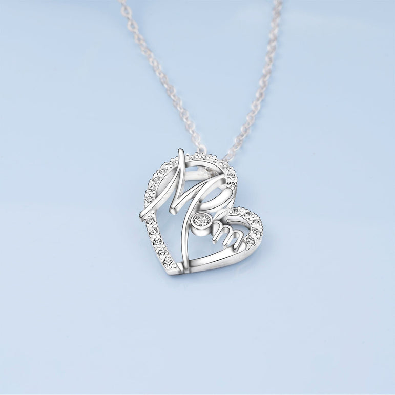 CZ Motherly Love Necklace I Love You Mom Heart Necklace Pendant Necklace