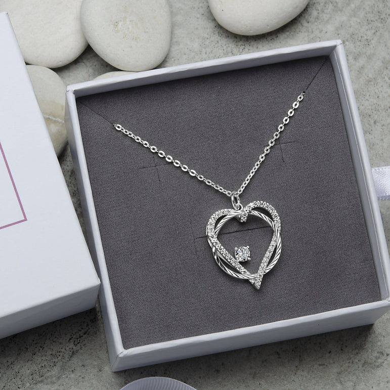 Circle Interlocked Heart Necklace Sterling Silver Pendant Necklace Pendant + Chain