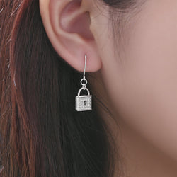 CZ Lock Earrings Silver Drop Earrings