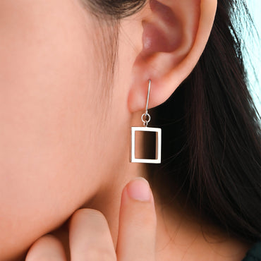 Open Square Sterling Silver Dangle Earrings for Her Drop Earrings