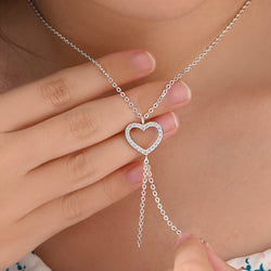 CZ Open Heart Necklace Sterling Silver Pendant Necklace