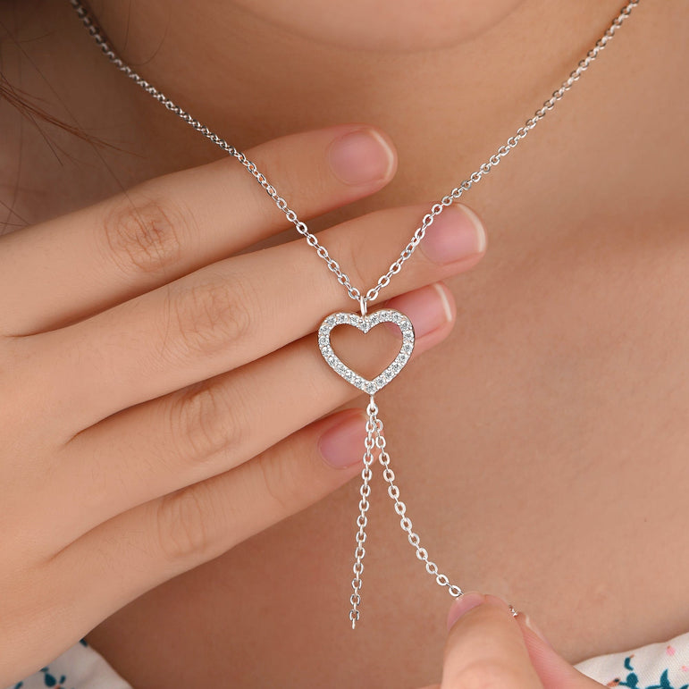 CZ Open Heart Necklace Sterling Silver Pendant Necklace