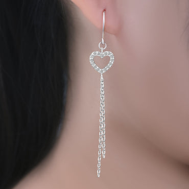 CZ Open Heart Earrings Dangle Sterling Silver Drop Earrings