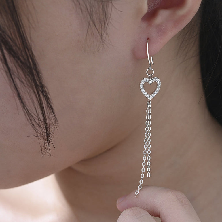 CZ Open Heart Earrings Dangle Sterling Silver Drop Earrings