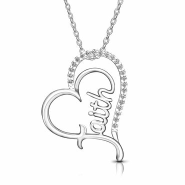 CZ Open Heart Necklace Faith Necklace Silver Pendant Necklace