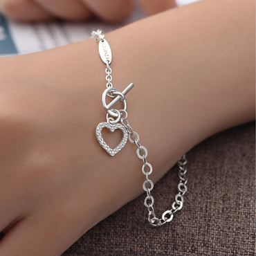 CZ Open Heart Bracelet in T-Bar Silver Chain Bracelet