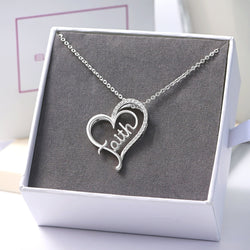 CZ Open Heart Necklace Faith Necklace Silver Pendant Necklace