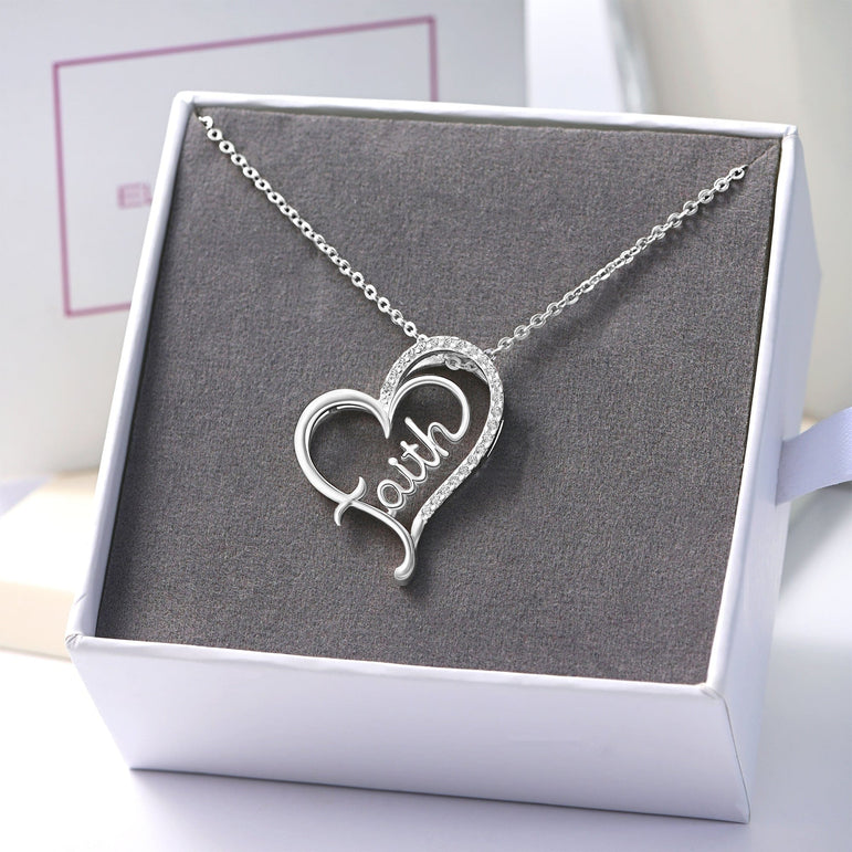 CZ Open Heart Necklace Faith Necklace Silver Pendant Necklace