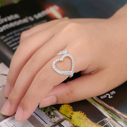Sparkling CZ Open Heart Ring Adjustable Silver Ring Adjustable Ring
