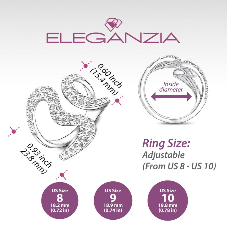 Open Heart Ring Silver CZ Adjustable Wrap Ring Adjustable Ring