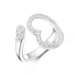 Sparkling CZ Open Heart Ring Adjustable Silver Ring Adjustable Ring