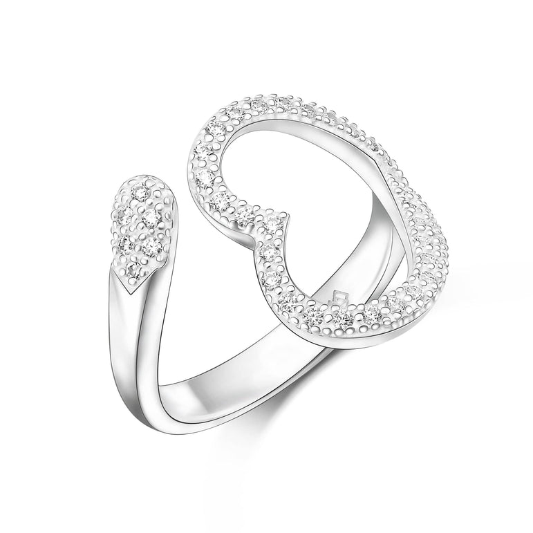 Sparkling CZ Open Heart Ring Adjustable Silver Ring Adjustable Ring