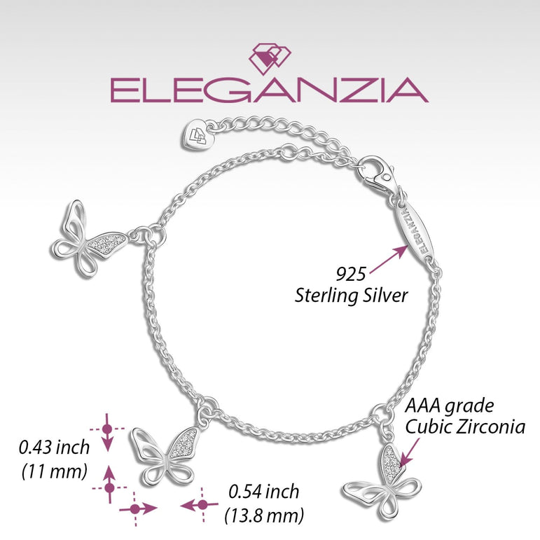 CZ Open Wings Butterfly Bracelet Sterling Silver Bracelet