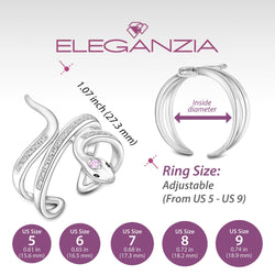 Pink CZ Coiling Snake Ring Silver Adjustable Ring