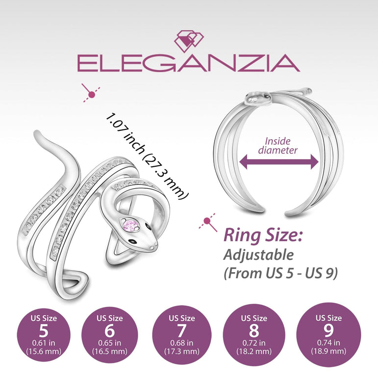 Pink CZ Coiling Snake Ring Silver Adjustable Ring