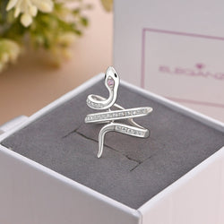 Pink CZ Coiling Snake Ring Silver Adjustable Ring