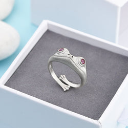 Ruby CZ Adjustable Frog Ring Sterling Silver Ring