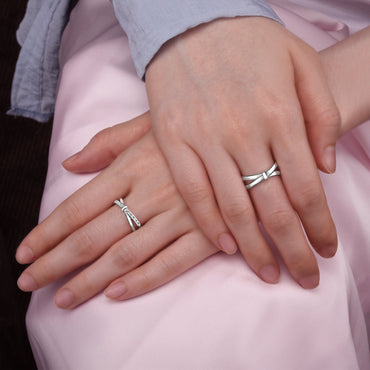 CZ Enchanted Bow Silver Couple Promise Rings Set Couple Ring