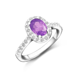 Amethyst Engagement Ring Vintage Halo Ring Silver Promise Ring