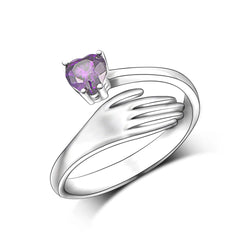Amethyst Love Hug Ring Sterling Silver Adjustable Adjustable Ring