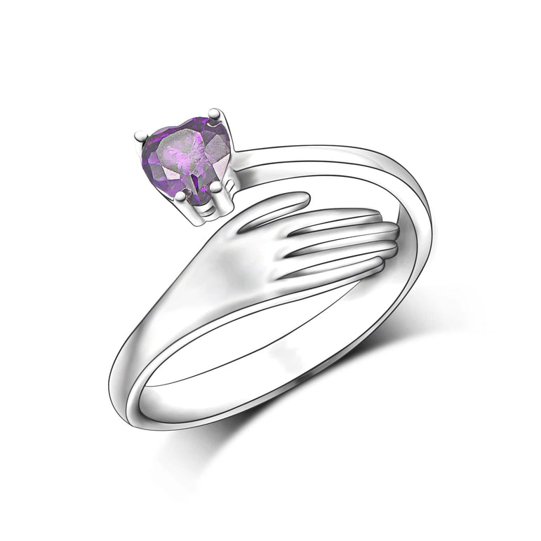Amethyst Love Hug Ring Sterling Silver Adjustable Adjustable Ring