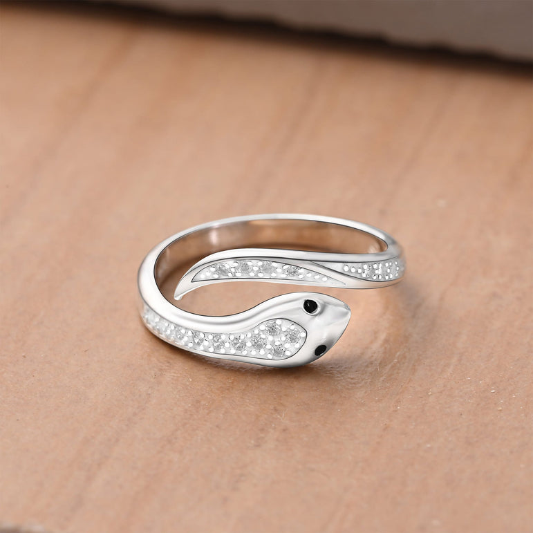 CZ Swirling Snake Ring Sterling Silver Adjustable Ring