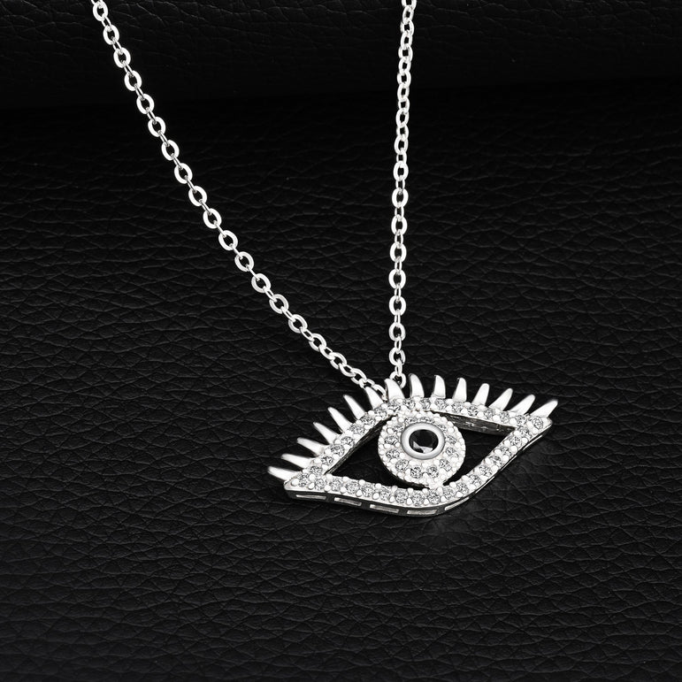 CZ Regal Evil Eye Necklace with Lashes Sterling Silver Pendant Necklace