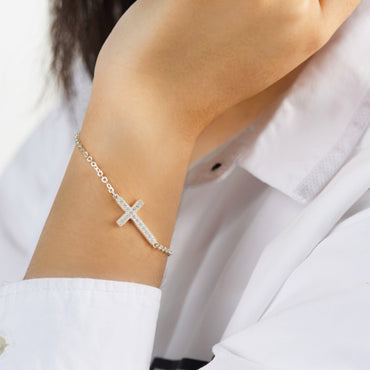 Classic Sideways Cross Bracelet Sterling Silver Bracelet
