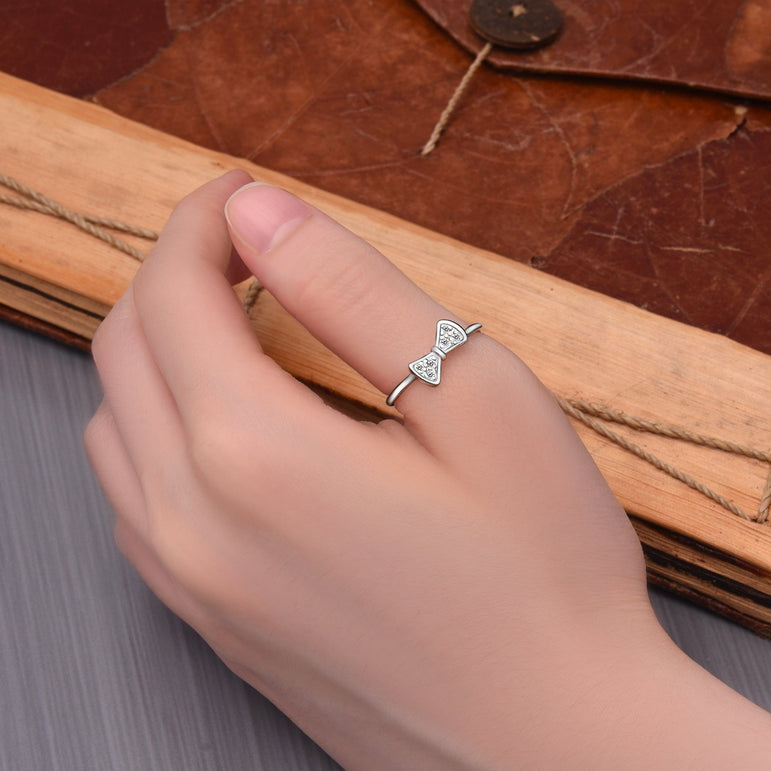 CZ Bowtie Ribbon Sterling Silver Stackable Rings Stacking Ring