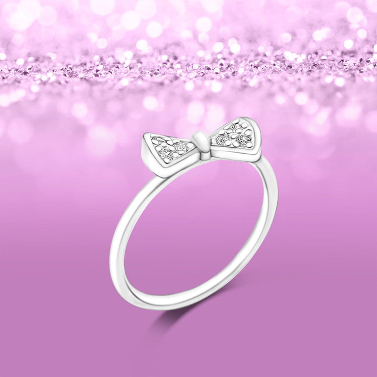 CZ Bowtie Ribbon Sterling Silver Stackable Rings Stacking Ring