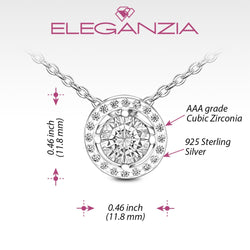 Round Sparkle Halo Necklace Sterling Silver Pendant Necklace