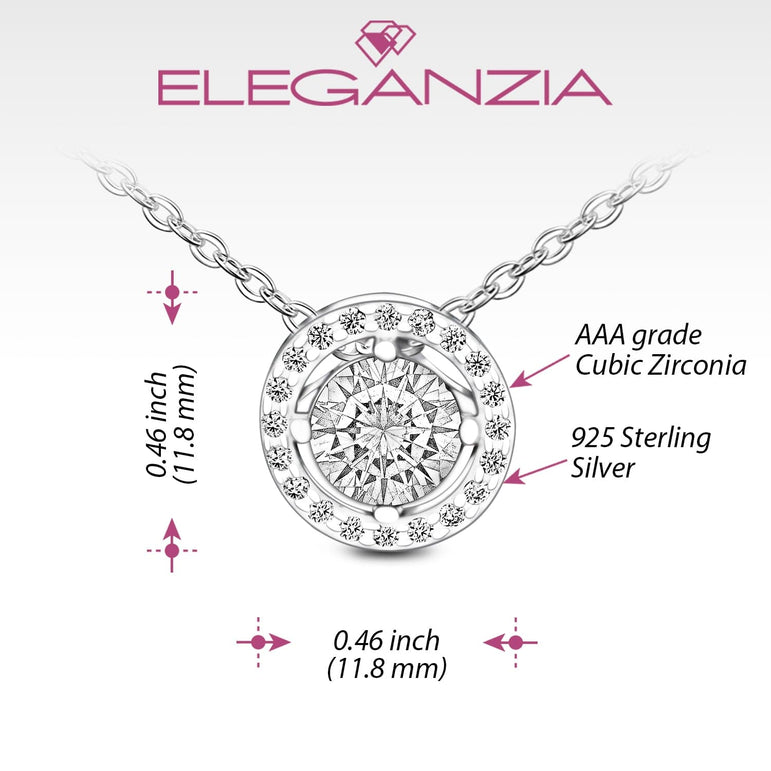Round Sparkle Halo Necklace Sterling Silver Pendant Necklace
