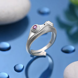 Ruby CZ Adjustable Frog Ring Sterling Silver Ring