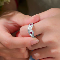 Open Ruby CZ Adjustable Frog Ring Sterling Silver Ring