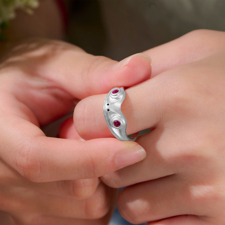 Open Ruby CZ Adjustable Frog Ring Sterling Silver Ring
