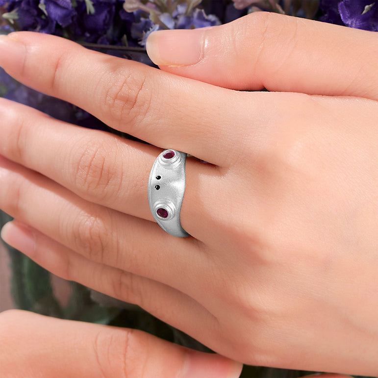 Ruby CZ Adjustable Frog Ring Sterling Silver Ring
