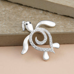 CZ Spiral Shell Turtle Sterling Silver Pendant Pendant