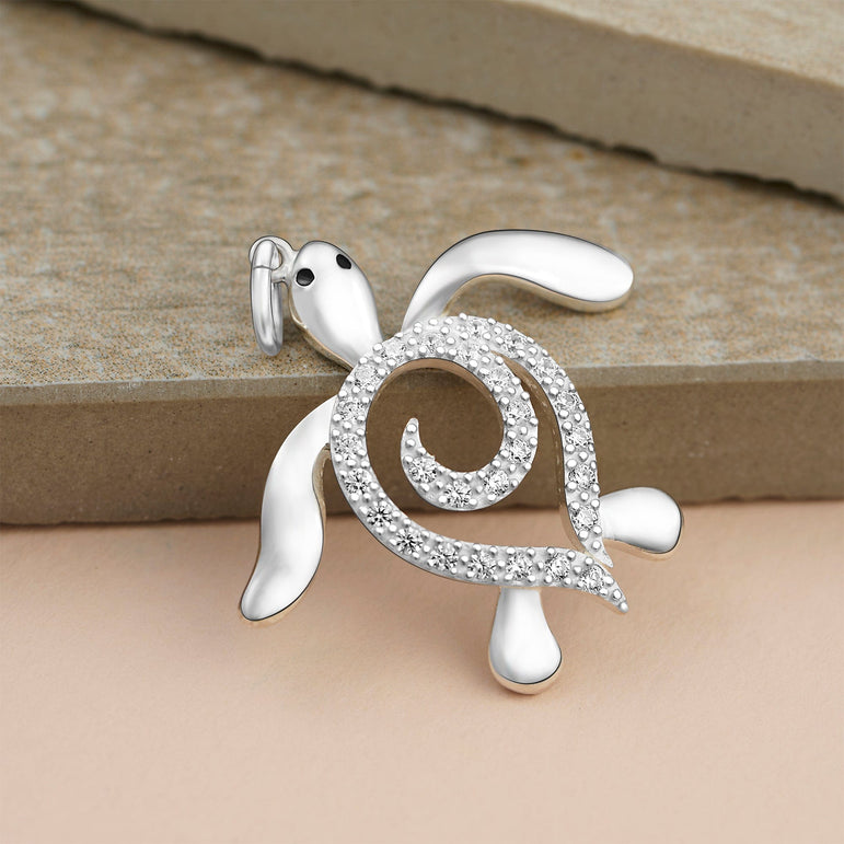 CZ Spiral Shell Turtle Sterling Silver Pendant Pendant
