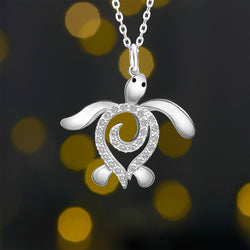 CZ Spiral Shell Turtle Sterling Silver Necklace Pendant Necklace
