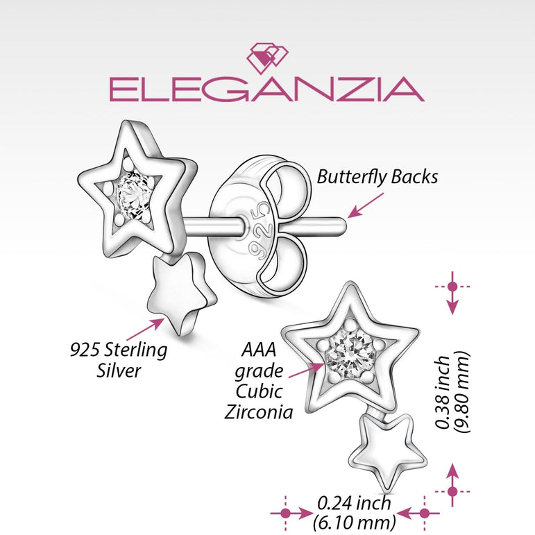 CZ Shooting Star Earrings Stud Sterling Silver Stud Earrings