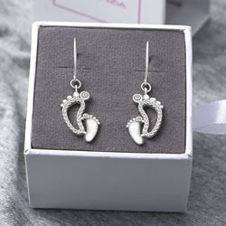 CZ Mom and Baby Feet Silver Dangle Earrings Drop Earrings