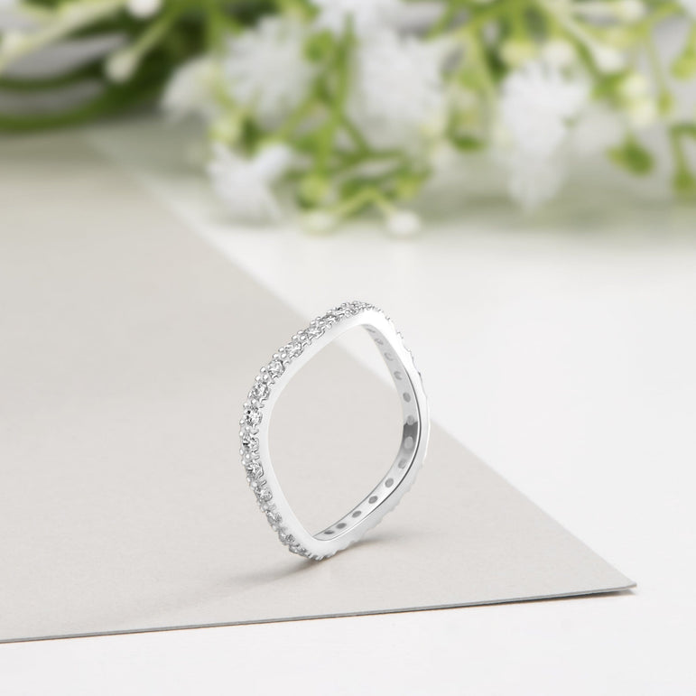 Sterling Silver Wave Rings, CZ Stackable Rings Stacking Ring