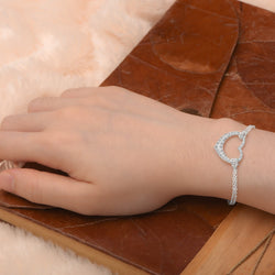 Sparkling CZ Open Heart Bracelet Silver Adjustable Bracelet Bracelet